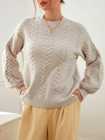 Viola Relaxed Mock Neck Sweater with Drop Shoulders - Stone