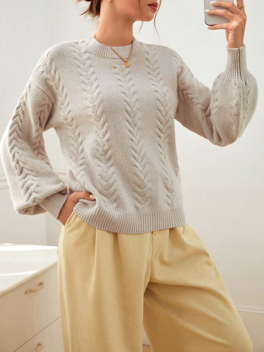 Viola Relaxed Mock Neck Sweater with Drop Shoulders - Stone