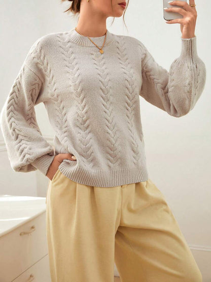 Viola Relaxed Mock Neck Sweater with Drop Shoulders - Stone