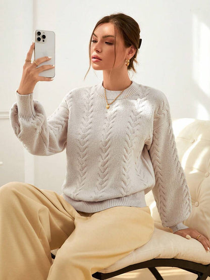 Viola Relaxed Mock Neck Sweater with Drop Shoulders - Stone