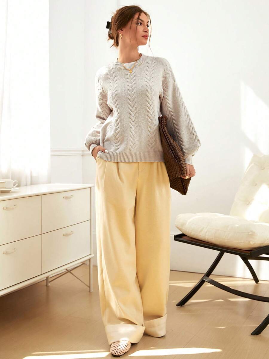 Viola Relaxed Mock Neck Sweater with Drop Shoulders - Stone