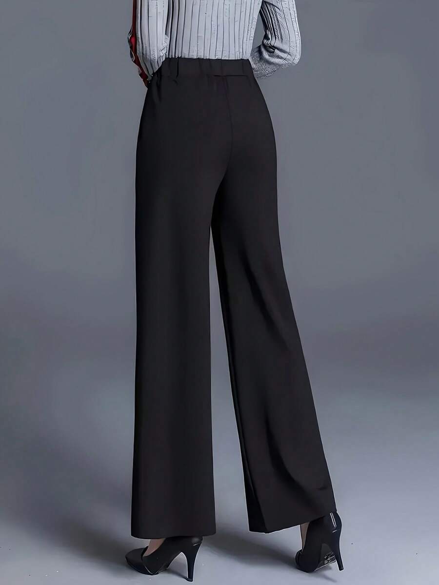 Estella Pressed Seam Straight Leg Knit Trousers - Black