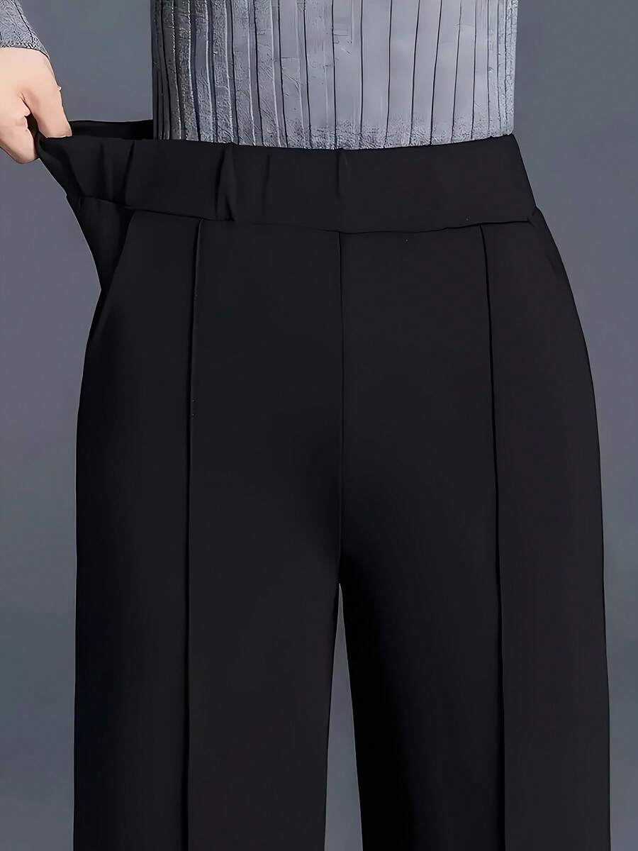 Estella Pressed Seam Straight Leg Knit Trousers - Black