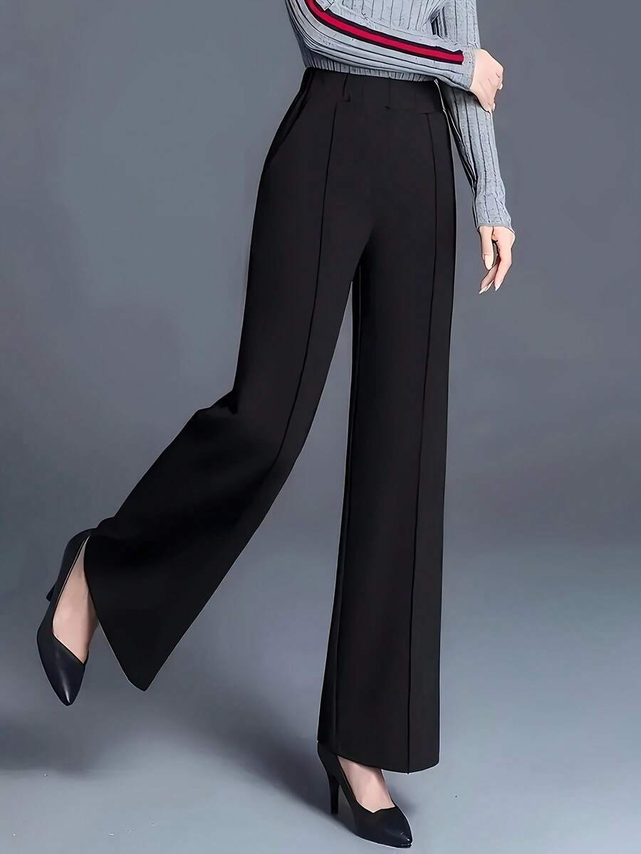 Estella Pressed Seam Straight Leg Knit Trousers - Black