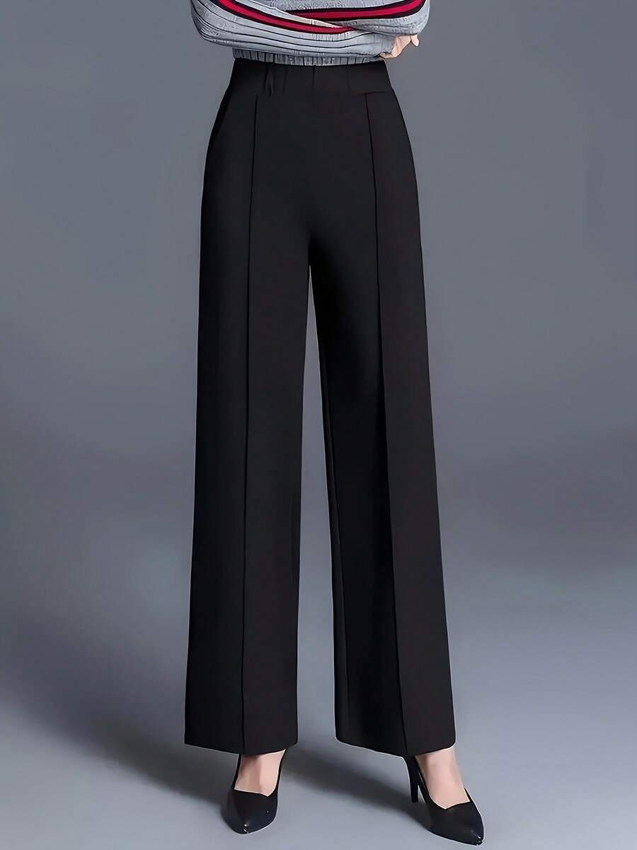 Estella Pressed Seam Straight Leg Knit Trousers - Black
