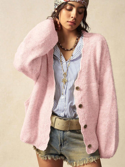 Megeve Oversized Fuzzy Knit Button Front Cardigan