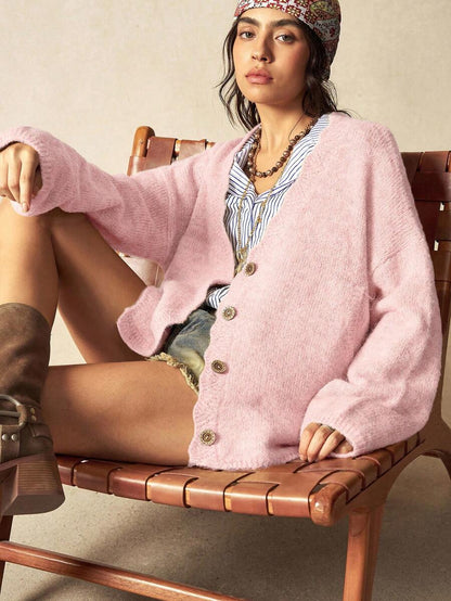 Megeve Oversized Fuzzy Knit Button Front Cardigan