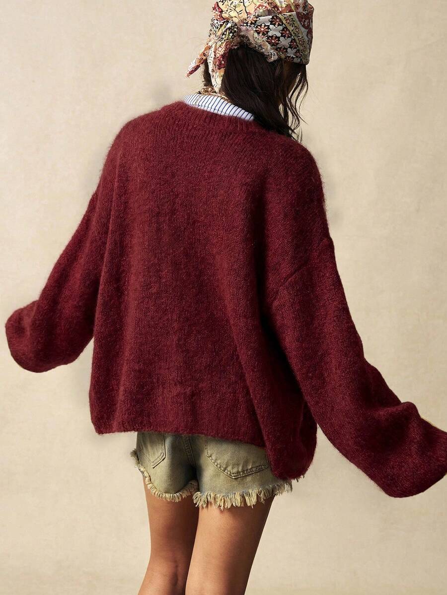 Megeve Oversized Fuzzy Knit Button Front Cardigan