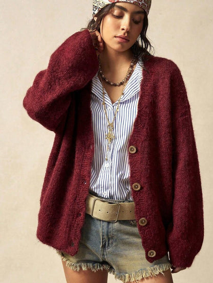 Megeve Oversized Fuzzy Knit Button Front Cardigan