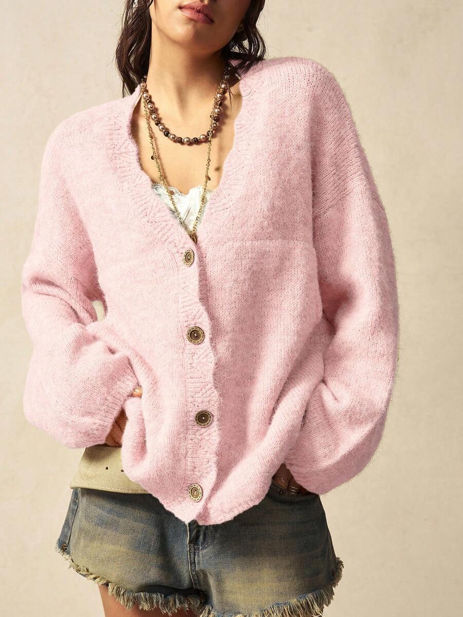 Megeve Oversized Fuzzy Knit Button Front Cardigan