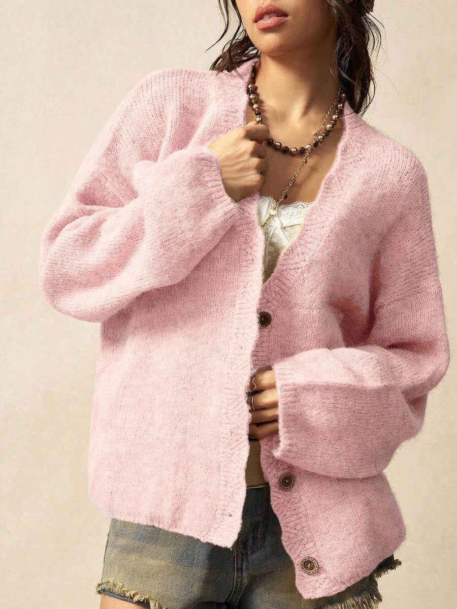 Megeve Oversized Fuzzy Knit Button Front Cardigan