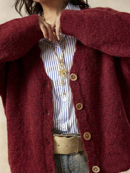 Megeve Oversized Fuzzy Knit Button Front Cardigan