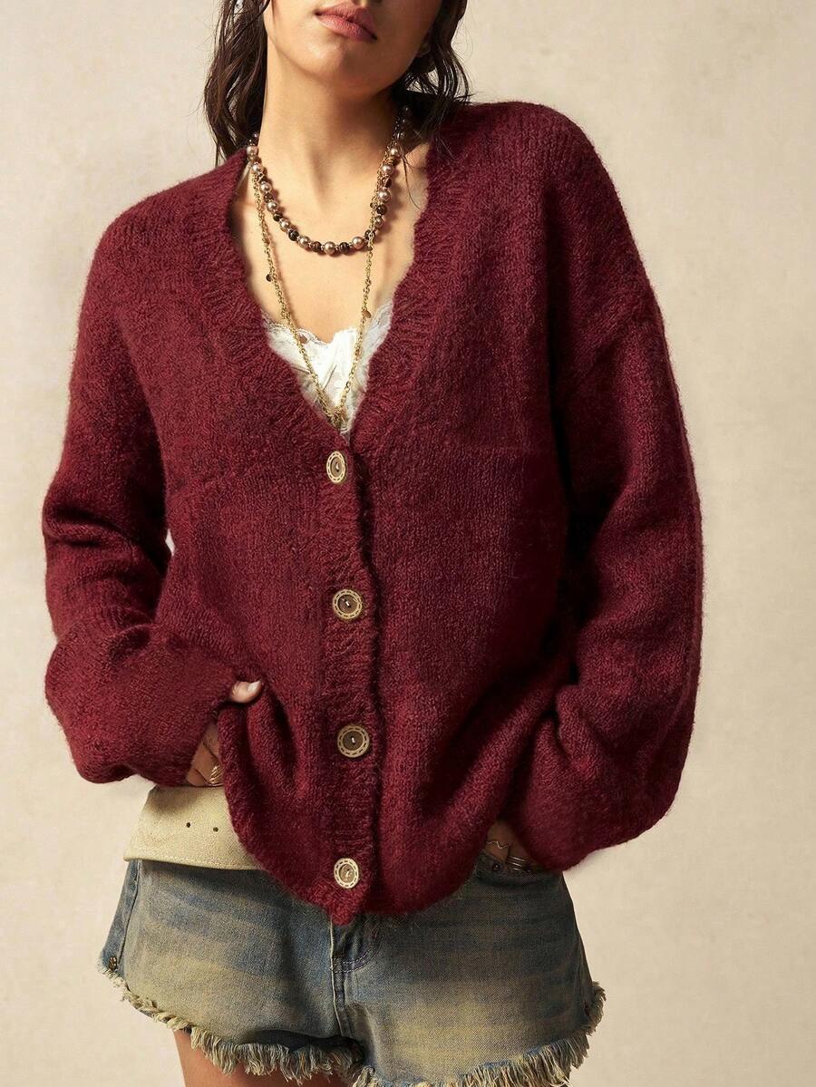 Megeve Oversized Fuzzy Knit Button Front Cardigan