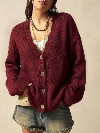 Megeve Oversized Fuzzy Knit Button Front Cardigan
