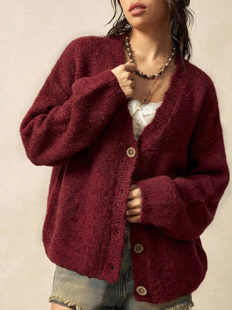Megeve Oversized Fuzzy Knit Button Front Cardigan