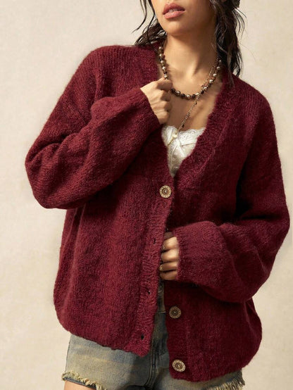 Megeve Oversized Fuzzy Knit Button Front Cardigan