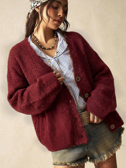 Megeve Oversized Fuzzy Knit Button Front Cardigan