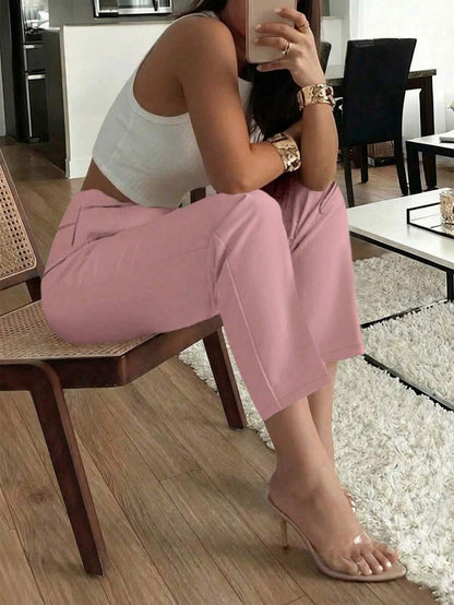 Women's Pleated Tapered Ankle Trousers, Stretch Dress Pants for Work Office - Coffee Brown
