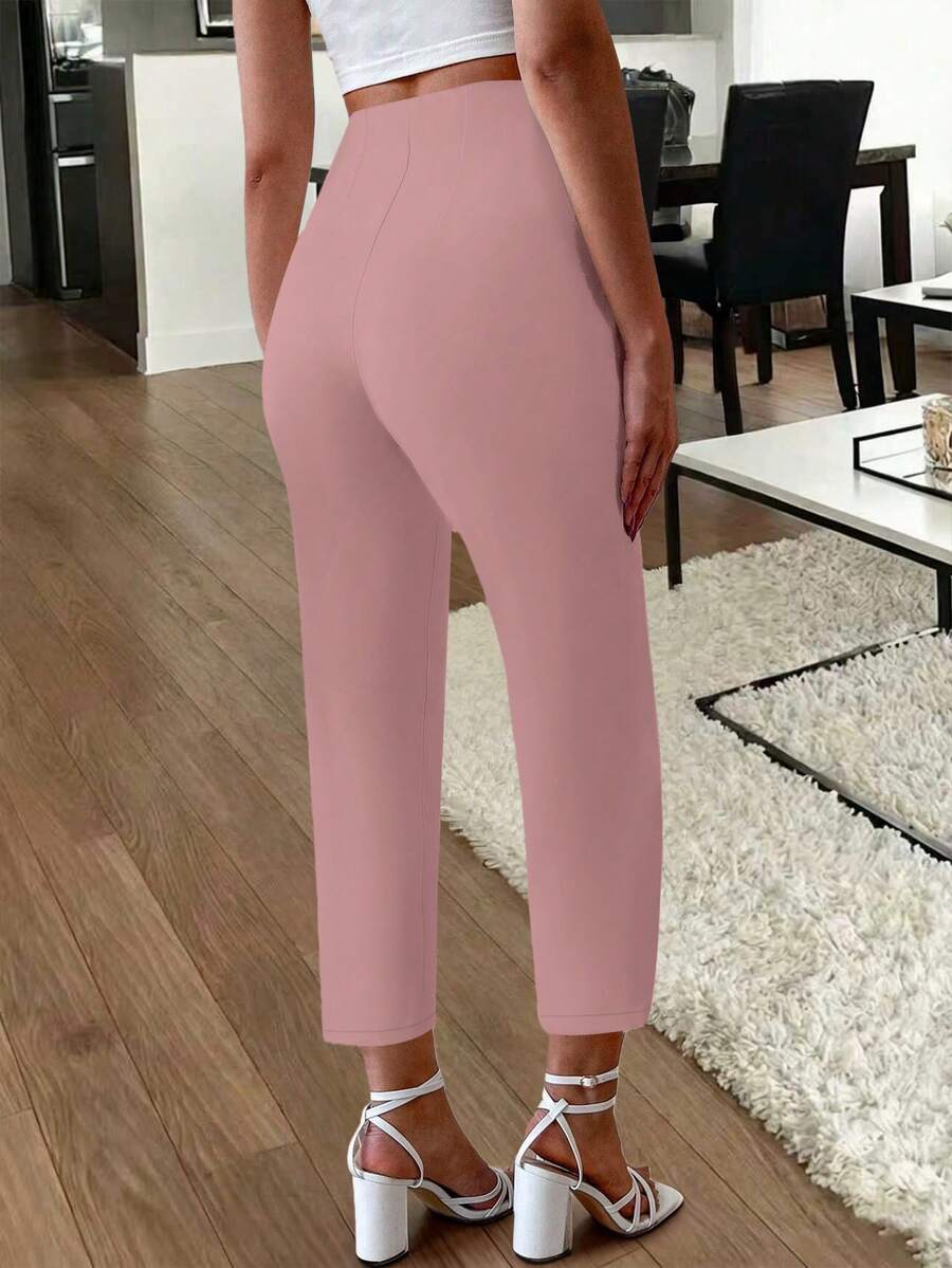 Women's Pleated Tapered Ankle Trousers, Stretch Dress Pants for Work Office - Khaki