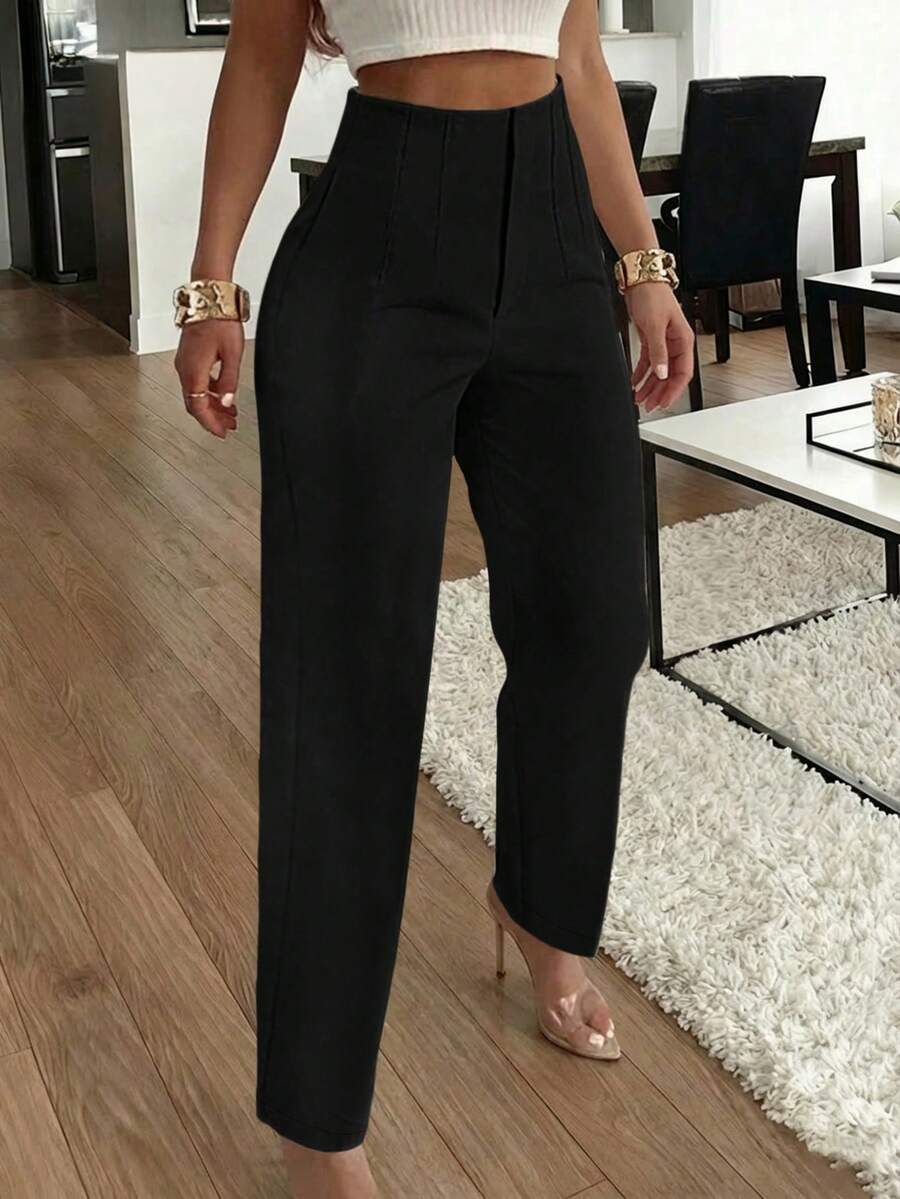 Women's Pleated Tapered Ankle Trousers, Stretch Dress Pants for Work Office - Black