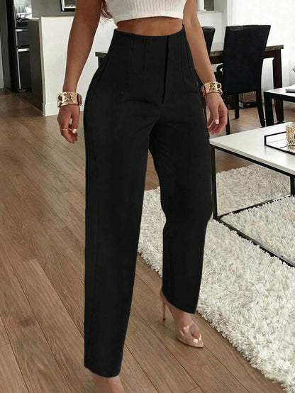 Women's Pleated Tapered Ankle Trousers, Stretch Dress Pants for Work Office - Black