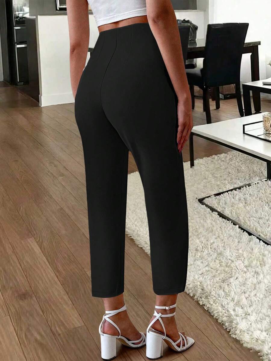 Women's Pleated Tapered Ankle Trousers, Stretch Dress Pants for Work Office - Pink