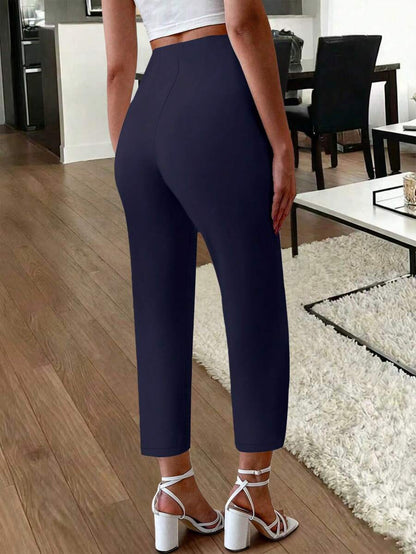 Women's Pleated Tapered Ankle Trousers, Stretch Dress Pants for Work Office - White