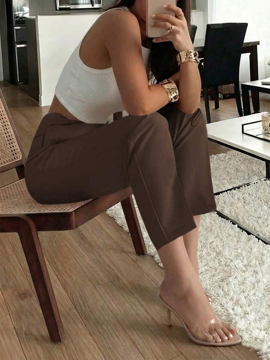 Women's Pleated Tapered Ankle Trousers, Stretch Dress Pants for Work Office - Black