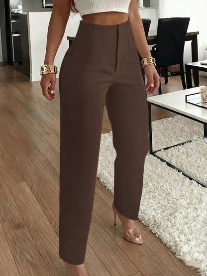 Women's Pleated Tapered Ankle Trousers, Stretch Dress Pants for Work Office - Pink