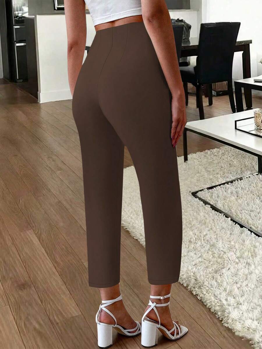 Women's Pleated Tapered Ankle Trousers, Stretch Dress Pants for Work Office - Navy Blue