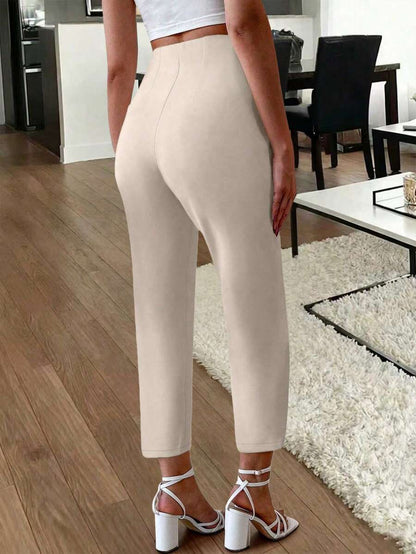 Women's Pleated Tapered Ankle Trousers, Stretch Dress Pants for Work Office - Black