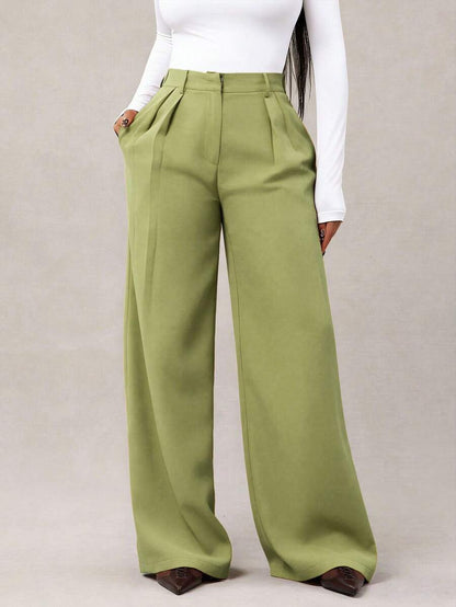 Theodora High Waist Pleated Oversized Wide Leg Suit Trousers - Sage Green
