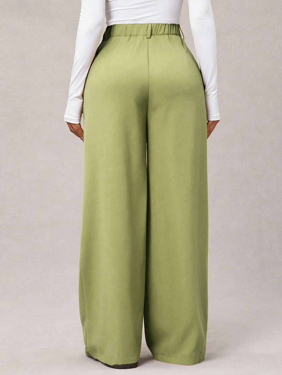 Theodora High Waist Pleated Oversized Wide Leg Suit Trousers - Sage Green