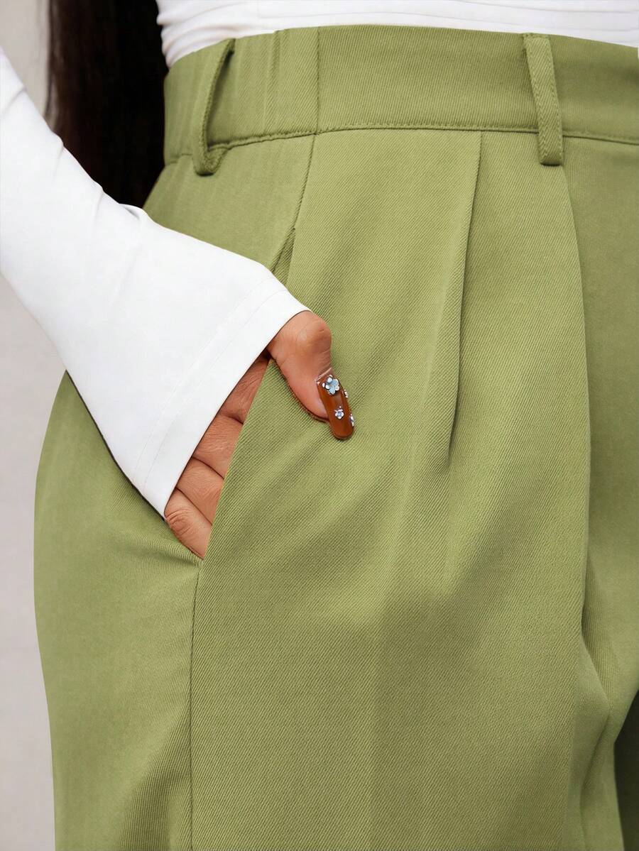 Theodora High Waist Pleated Oversized Wide Leg Suit Trousers - Sage Green
