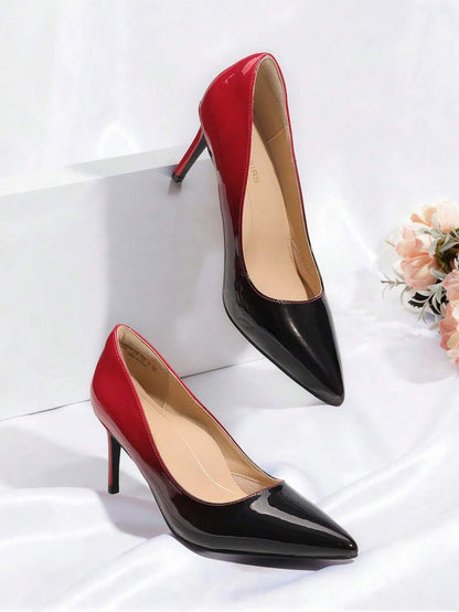 Women's Pointed Toe Stiletto Pumps, 3.35 Inch High Heel Faux Leather Slip On Dress Shoes for Work and Events
