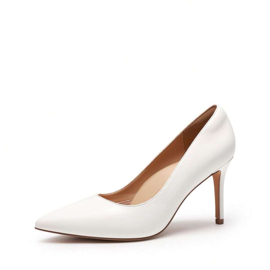 Women's Pointed Toe Stiletto Pumps, 3.35 Inch High Heel Faux Leather Slip On Dress Shoes for Work and Events