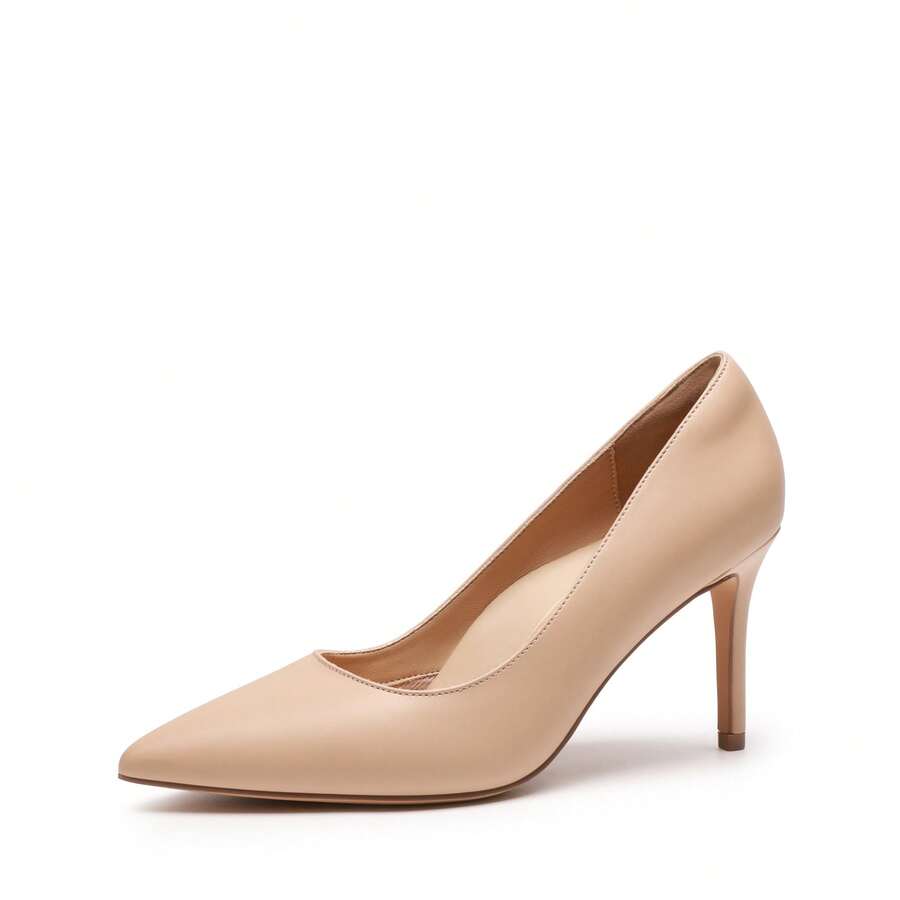 Women's Pointed Toe Stiletto Pumps, 3.35 Inch High Heel Faux Leather Slip On Dress Shoes for Work and Events