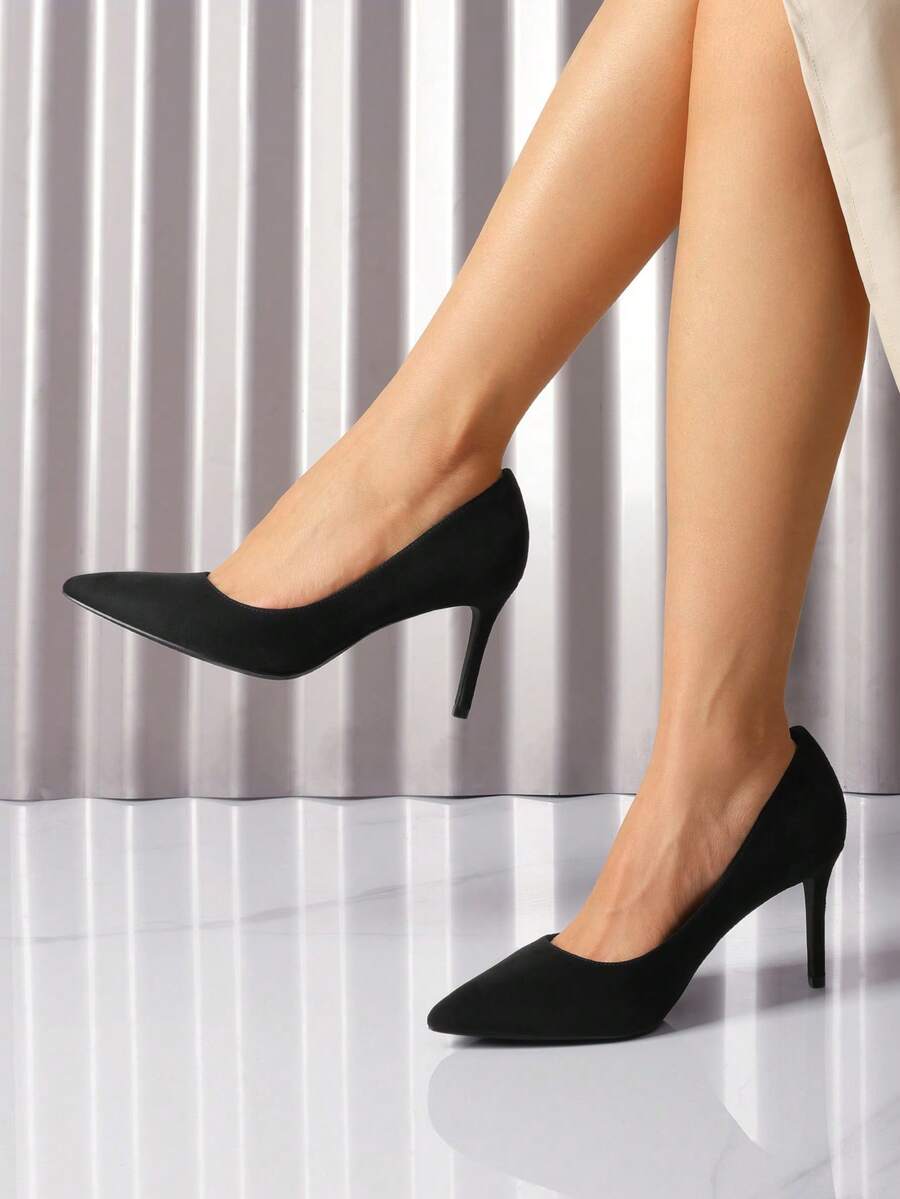 Women's Pointed Toe Stiletto Pumps, 3.35 Inch High Heel Faux Leather Slip On Dress Shoes for Work and Events