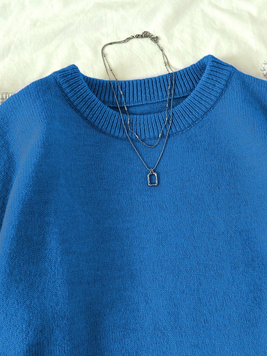 Women's Oversized Crew Neck Pullover Sweater, Relaxed Knit Sweater for Fall Winter - White