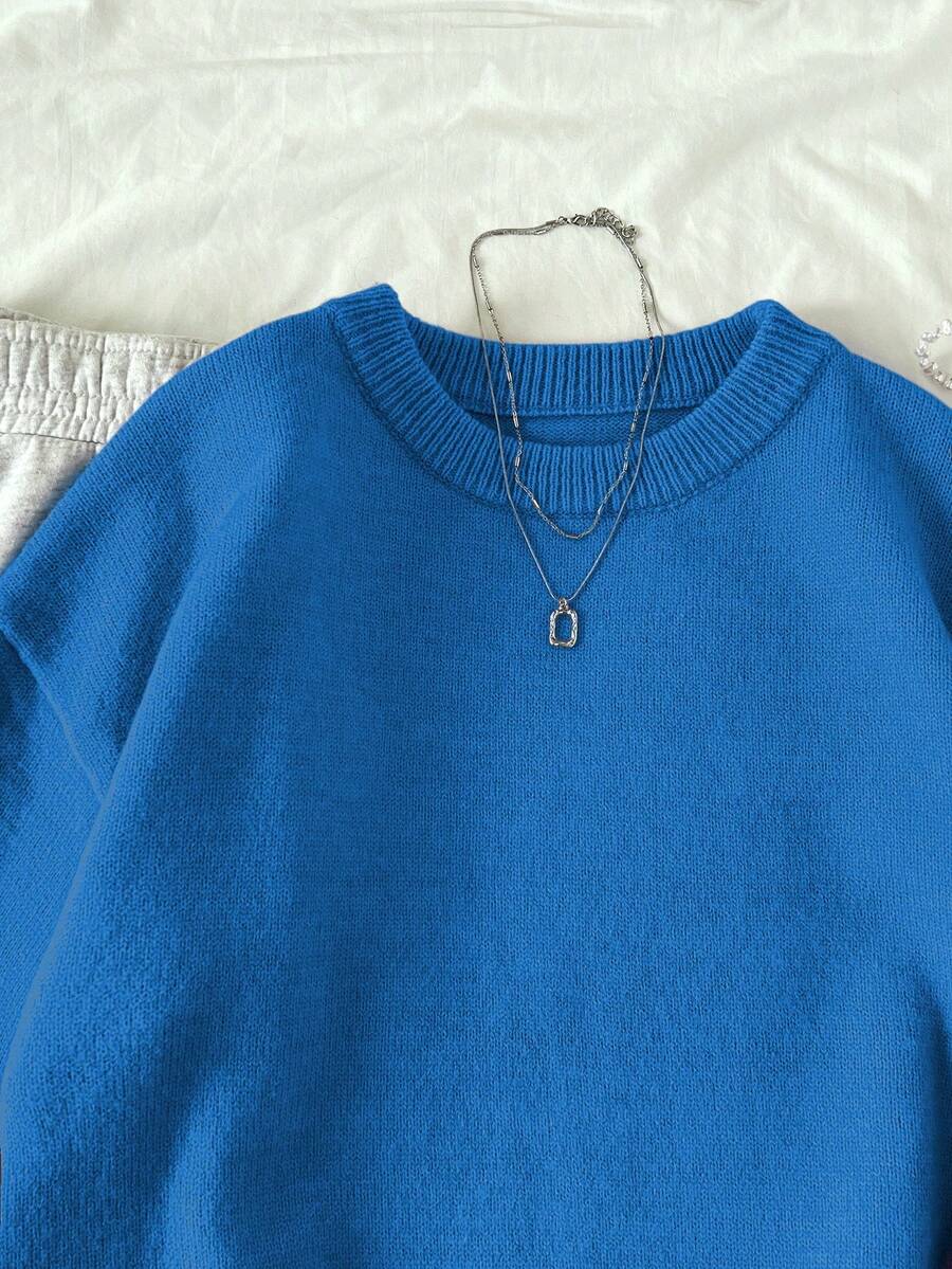 Women's Oversized Crew Neck Pullover Sweater, Relaxed Knit Sweater for Fall Winter - Burgundy