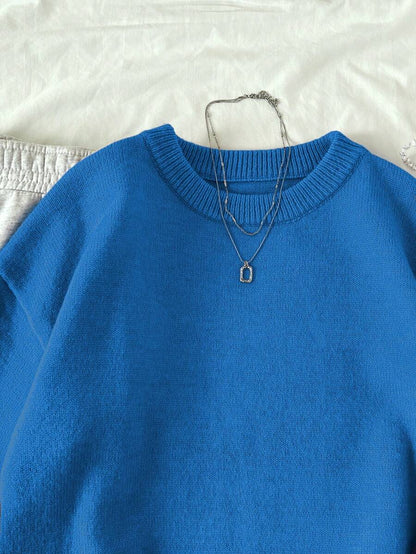 Women's Oversized Crew Neck Pullover Sweater, Relaxed Knit Sweater for Fall Winter - Burgundy