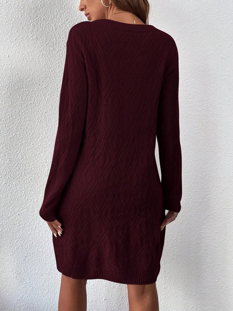 Women's Drop Shoulder Knit Sweater Dress, Relaxed Long Sleeve Dress for Fall Winter - Army Green