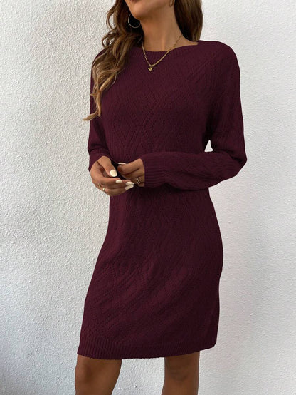 Women's Drop Shoulder Knit Sweater Dress, Relaxed Long Sleeve Dress for Fall Winter - Yellow