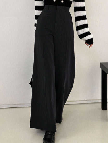 Women's Wide Leg Tailored Trousers, High Waisted Stretch Dress Pants for Work Office - Coffee Brown