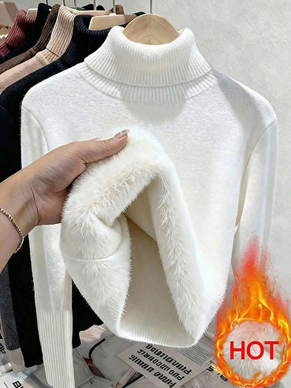 Penelope Thermal Lined Fitted High Neck Knit Sweater - Black