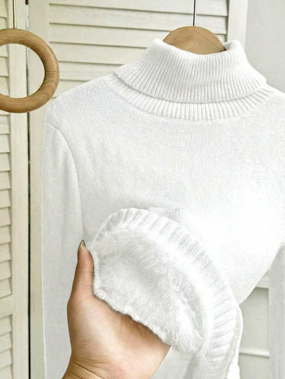 Penelope Thermal Lined Fitted High Neck Knit Sweater - Burgundy