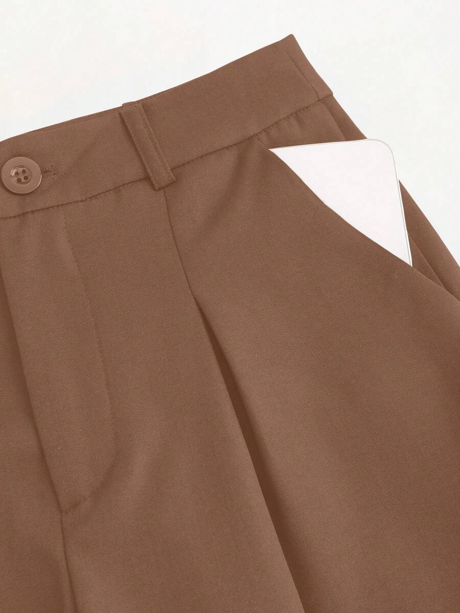 Rhea Two Piece Set Button Vest and Pleated Wide Leg Pants - Cinnamon