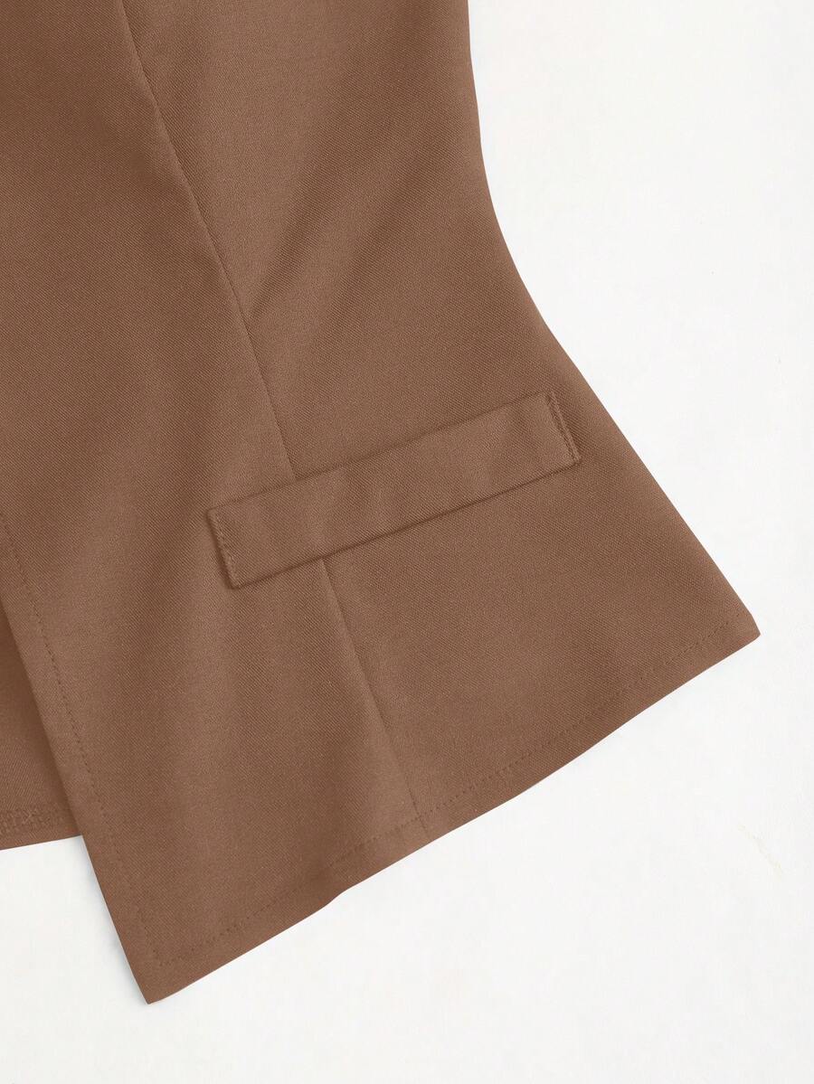 Rhea Two Piece Set Button Vest and Pleated Wide Leg Pants - Cinnamon