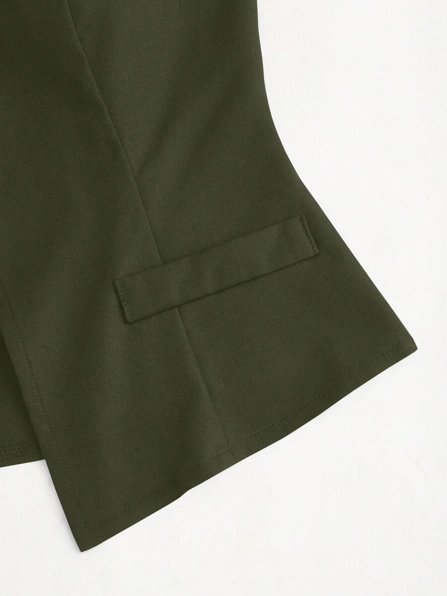 Rhea Two Piece Set Button Vest and Pleated Wide Leg Pants - Olive