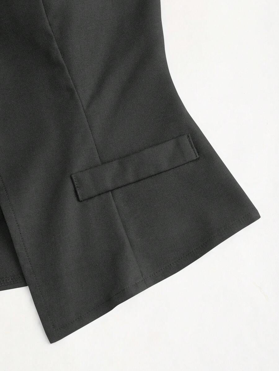 Rhea Two Piece Set Button Vest and Pleated Wide Leg Pants - Charcoal Grey